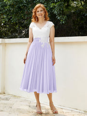 Col en V Mousseline Robe avec Bustier Appliqué Ivoire Lilas Grande Taille