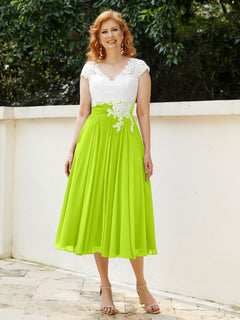 Col en V Mousseline Robe avec Bustier Appliqué Ivoire Vert Citron Grande Taille