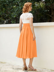 Col en V Mousseline Robe avec Bustier Appliqué Ivoire Orange