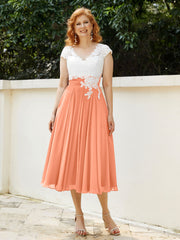 Col en V Mousseline Robe avec Bustier Appliqué Ivoire Papaye Grande Taille