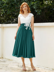 Col en V Mousseline Robe avec Bustier Appliqué Ivoire Paon Grande Taille