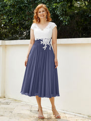 Col en V Mousseline Robe avec Bustier Appliqué Ivoire Orageux