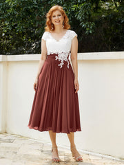 Col en V Mousseline Robe avec Bustier Appliqué Ivoire terracotta Grande Taille