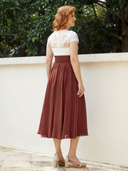 Col en V Mousseline Robe avec Bustier Appliqué Ivoire terracotta Grande Taille