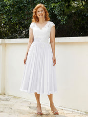Col en V Mousseline Robe avec Bustier Appliqué Ivoire Blanc