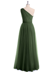 Une Epaule Tulle Robe Demoiselle d'honneur pour La Soirée de Mariage Olive Verte Grande Taille