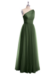 Une Epaule Tulle Robe Demoiselle d'honneur pour La Soirée de Mariage Olive Verte Grande Taille