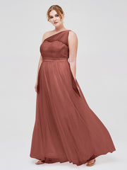 Une Epaule Tulle Robe Demoiselle d'honneur pour La Soirée de Mariage terracotta Grande Taille