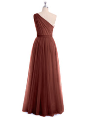 Une Epaule Tulle Robe Demoiselle d'honneur pour La Soirée de Mariage terracotta Grande Taille