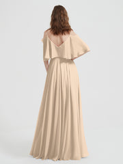 Volants Manches Spaghetti Bretelle Mousseline Robes Champagne