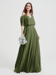 Volants Manches Spaghetti Bretelle Mousseline Robes Olive Verte Grande Taille