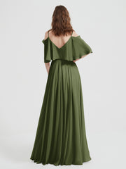 Volants Manches Spaghetti Bretelle Mousseline Robes Olive Verte Grande Taille