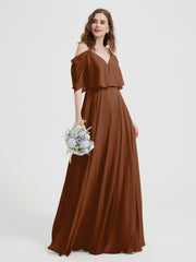 Volants Manches Spaghetti Bretelle Mousseline Robes terracotta Grande Taille