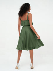 Bretelles Jupe Ronde Robes Courtes en Mousseline Olive Verte Grande Taille
