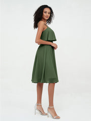 Bretelles Jupe Ronde Robes Courtes en Mousseline Olive Verte Grande Taille