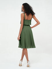 Bretelles Jupe Ronde Robes Courtes en Mousseline Olive Verte Grande Taille