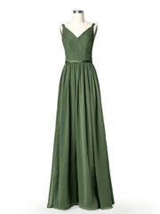 Robes Demoiselle d'honneure avec Deux Bretelles Mousseline Olive Verte Grande Taille