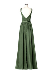 Robes Demoiselle d'honneure avec Deux Bretelles Mousseline Olive Verte Grande Taille