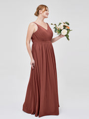 Robes Demoiselle d'honneure avec Deux Bretelles Mousseline terracotta Grande Taille