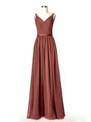 Robes Demoiselle d'honneure avec Deux Bretelles Mousseline terracotta Grande Taille