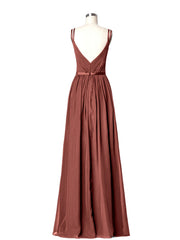 Robes Demoiselle d'honneure avec Deux Bretelles Mousseline terracotta Grande Taille
