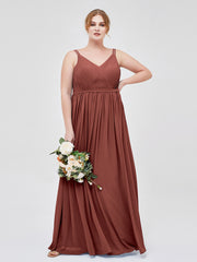 Robes Demoiselle d'honneure avec Deux Bretelles Mousseline terracotta