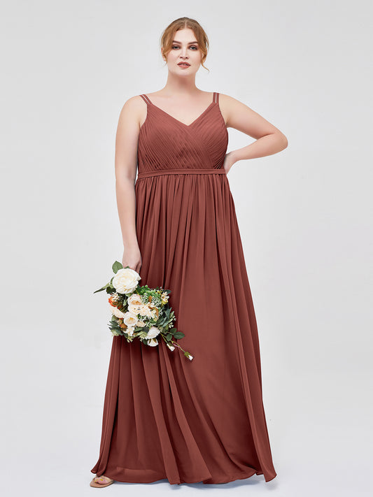 Robes Demoiselle d'honneure avec Deux Bretelles Mousseline terracotta