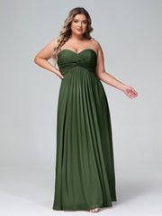Sans Bretelles Empire Mousseline Robes Avec Cœur Olive Verte Grande Taille