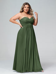 Sans Bretelles Empire Mousseline Robes Avec Cœur Olive Verte Grande Taille
