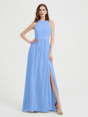 Licou Mousseline Simple Robe Avec Fente Bleu