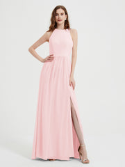Licou Mousseline Simple Robe Avec Fente Rose Pâle