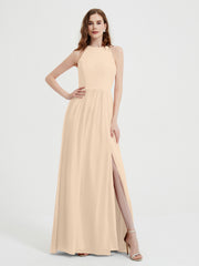 Licou Mousseline Simple Robe Avec Fente Champagne