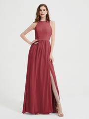 Licou Mousseline Simple Robe Avec Fente Cannelle Rose Grande Taille