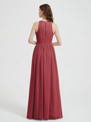 Licou Mousseline Simple Robe Avec Fente Cannelle Rose Grande Taille