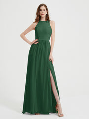 Licou Mousseline Simple Robe Avec Fente Vert Foncé