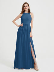 Licou Mousseline Simple Robe Avec Fente Bleu Encre
