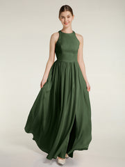 Licou Mousseline Simple Robe Avec Fente Olive Verte Grande Taille