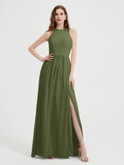 Licou Mousseline Simple Robe Avec Fente Olive Verte Grande Taille