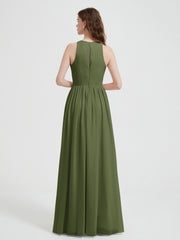 Licou Mousseline Simple Robe Avec Fente Olive Verte Grande Taille