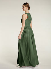 Licou Mousseline Simple Robe Avec Fente Olive Verte Grande Taille