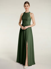 Licou Mousseline Simple Robe Avec Fente Olive Verte Grande Taille