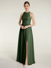 Licou Mousseline Simple Robe Avec Fente Olive Verte