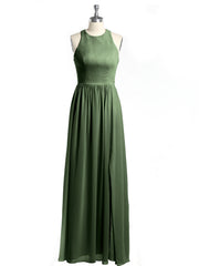 Licou Mousseline Simple Robe Avec Fente Olive Verte Grande Taille