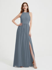 Licou Mousseline Simple Robe Avec Fente Bleu de Schiste