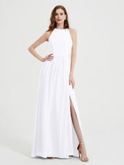 Licou Mousseline Simple Robe Avec Fente Blanc