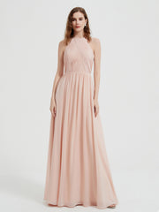 Licou Mousseline Robes Avec Corsage Plissé Rose Perle