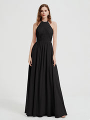 Licou Mousseline Robes Avec Corsage Plissé Noir
