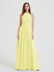 Licou Mousseline Robes Avec Corsage Plissé Jonquille