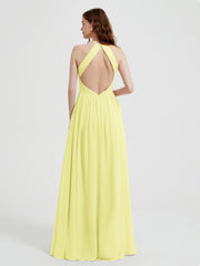 Licou Mousseline Robes Avec Corsage Plissé Jonquille