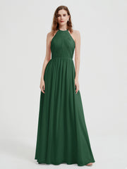 Licou Mousseline Robes Avec Corsage Plissé Vert Foncé